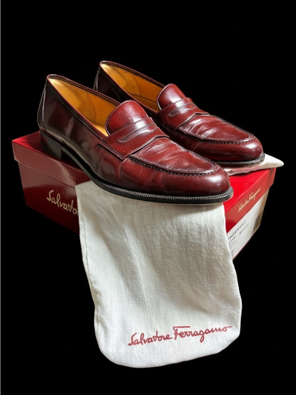 Salvatore Ferragamo Men's Norway 2 Bordeaux Calf Leather Penny Loafers